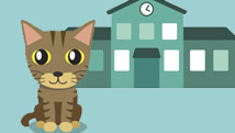 Un chaton dans la cour d'école